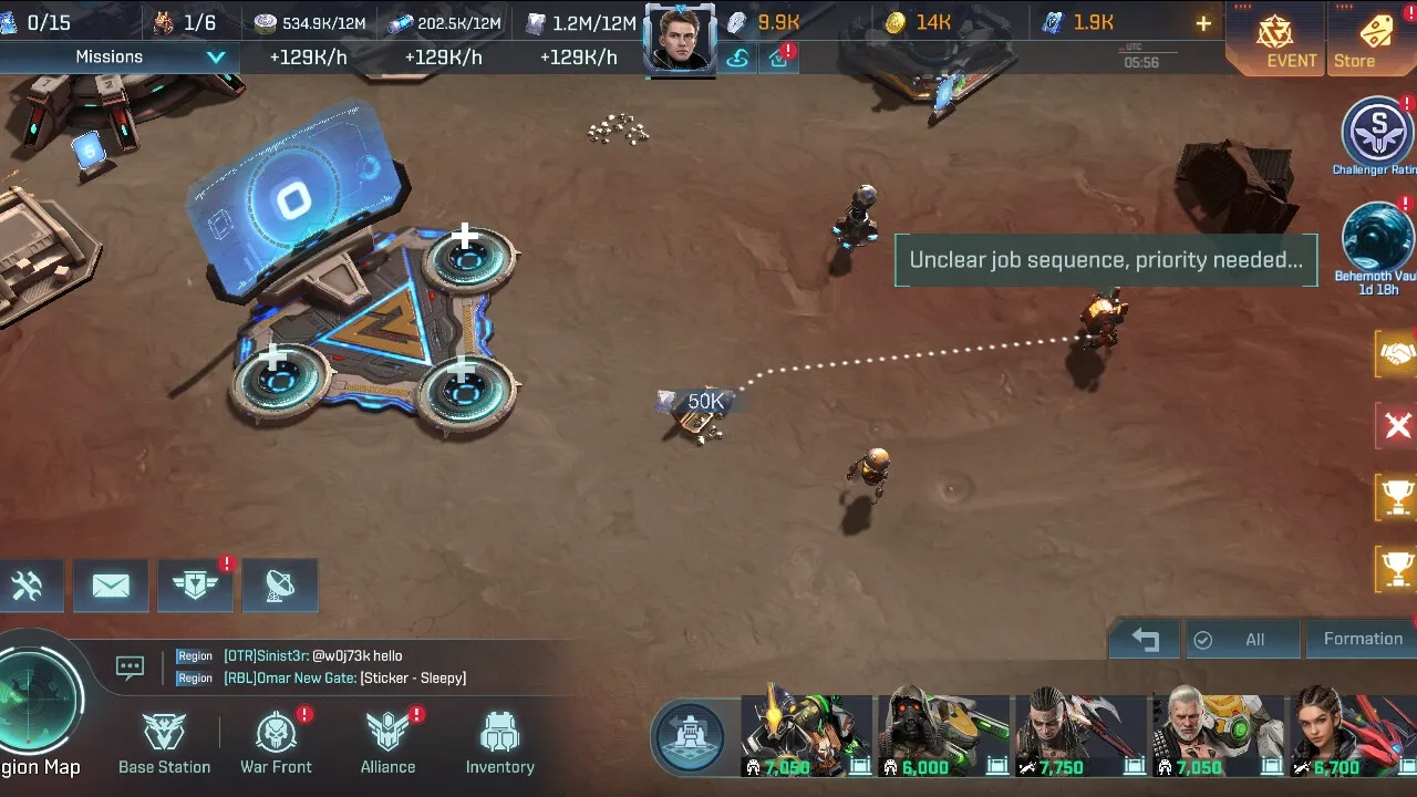 Project Entropy official screenshot: the strategy map, with a futuristic base and units moving across desert terrain