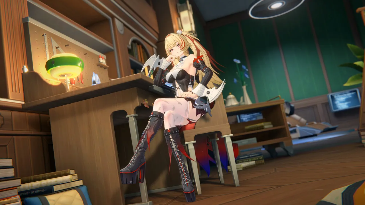 Zenless Zone Zero official screenshot: a character relaxing in a warmly lit shop interior